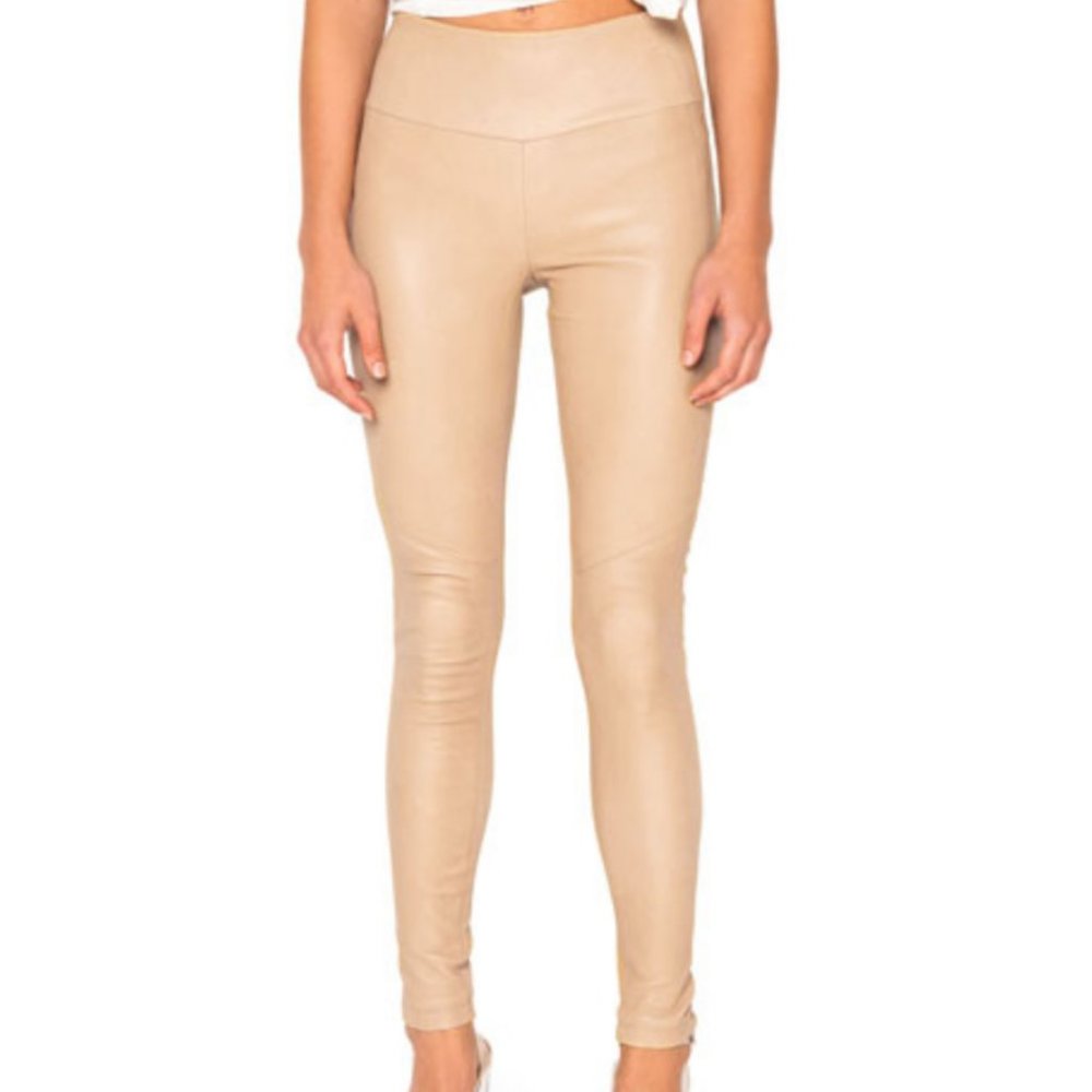NWT Auc LaMarque Ama Stretchy Leather Skinny Beige Pants - Picture 6 of 14